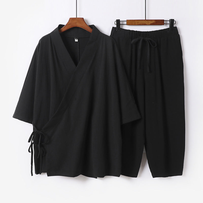 Herren Kimono-Loungewear-Set mit Wickeloberteil, Kordelbundhose und lockerer Passform Shop Nory