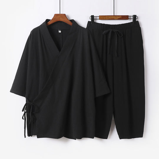 Herren Kimono-Loungewear-Set mit Wickeloberteil, Kordelbundhose und lockerer Passform Shop Nory