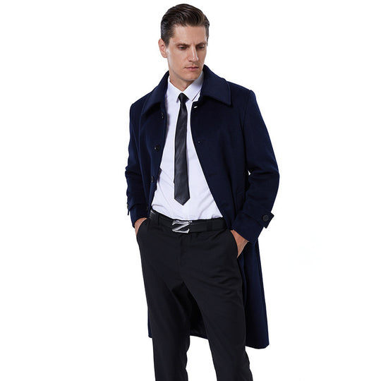 Herren Langmantel aus Wollmix mit schlichter Knopfleiste und verstellbaren Manschetten Shop Nory