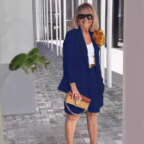 Damen Modisches Blazer-Shorts-Set mit doppelter Knopfleiste und eleganter Passform