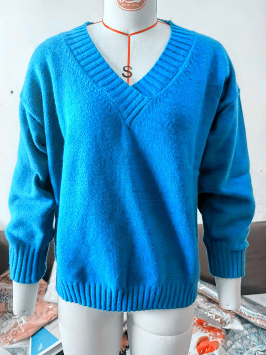 Damen nan Oversized V-Ausschnitt Strickpullover mit gerippten Bündchen Shop Nory