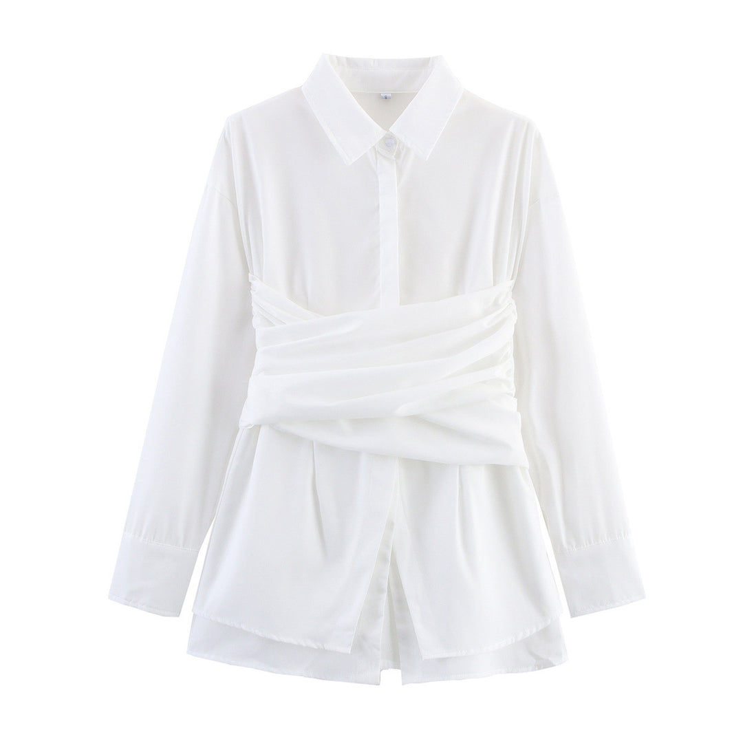 Damen Wickeloptik-Hemdbluse mit drapiertem Tailleneinsatz Shop Nory