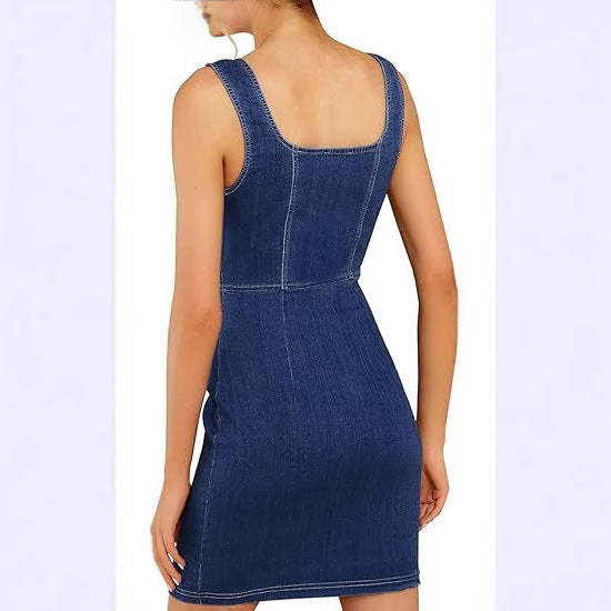 Damen Enganliegendes Jeanskleid mit durchgehender Knopfleiste und quadratischem Ausschnitt Shop Nory
