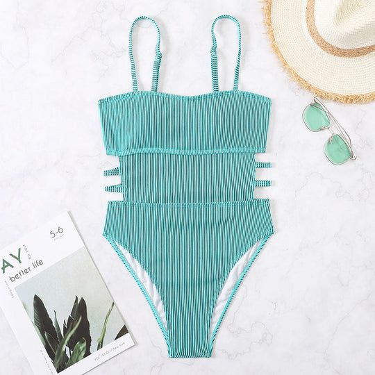 Damen Einteiler Badeanzug mit elegantem Rippendesign und figurschmeichelnder Silhouette