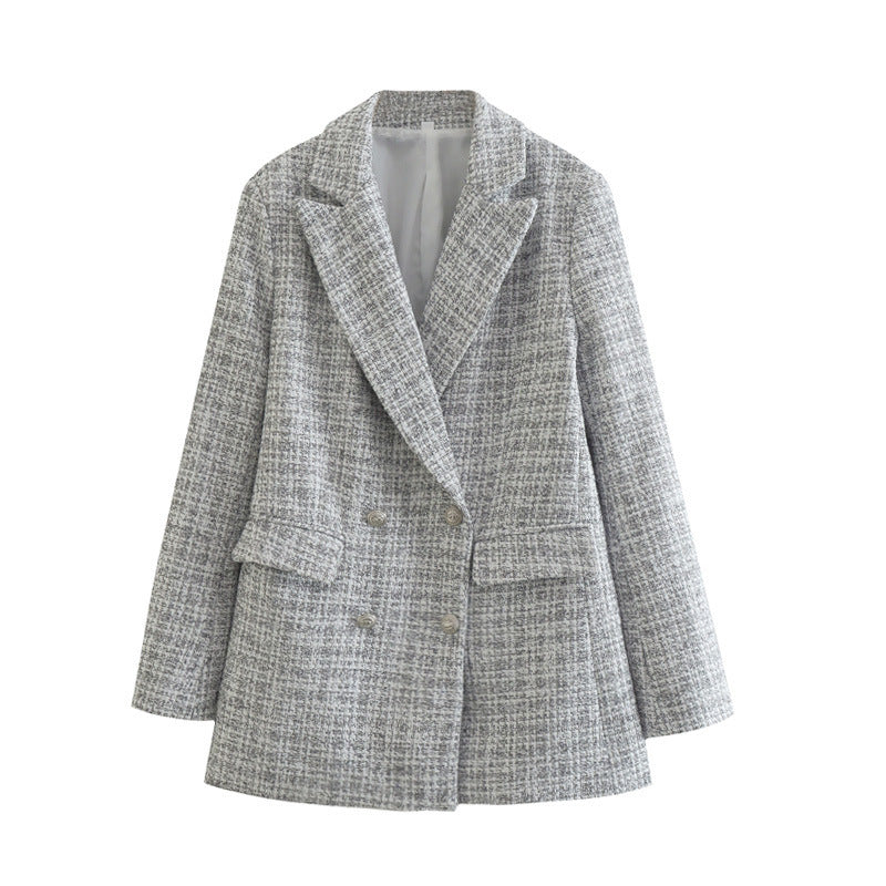 Damen Zweireihiger Bouclé-Blazer mit taillierter Silhouette und Pattentaschen Shop Nory