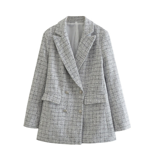 Damen Zweireihiger Bouclé-Blazer mit taillierter Silhouette und Pattentaschen Shop Nory