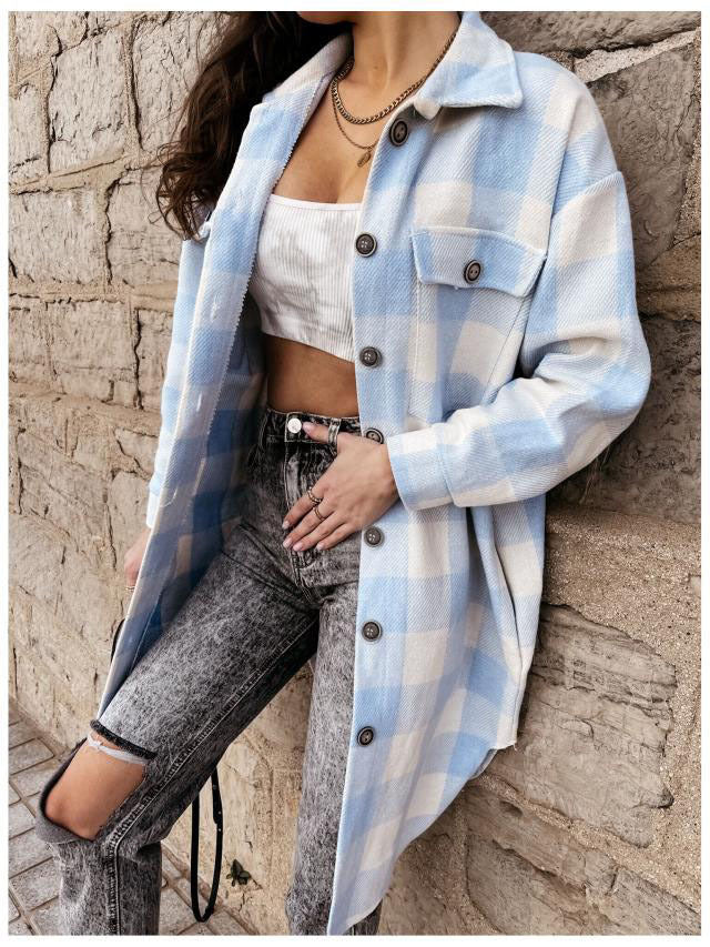 Damen Karierte Overshirtjacke mit Brusttaschen
