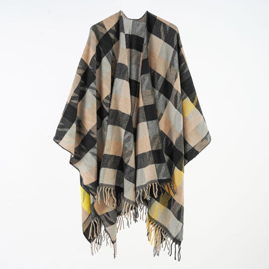 Damen Oversize-Plaidponcho mit Fransen und gewebtem Karomuster Shop Nory