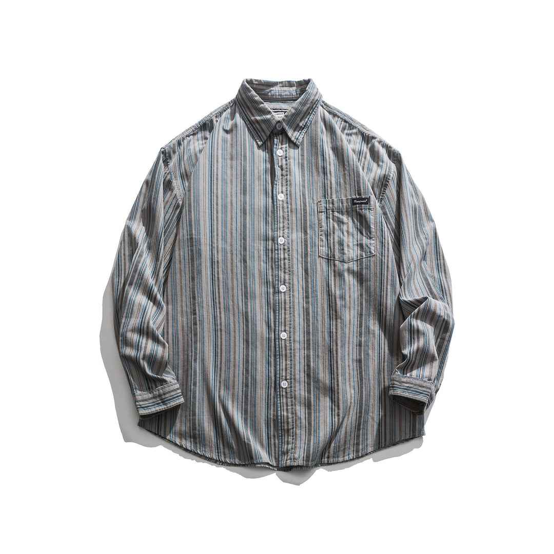 Herren Gestreiftes Leichtes Overshirt-Hemd mit Brusttasche und Kentkragen Shop Nory