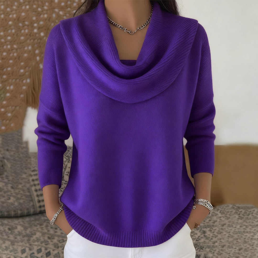 Damen nan schimmernder Strickpullover mit Wasserfallkragen, feiner Glitzerstruktur und schmalem Saum Shop Nory
