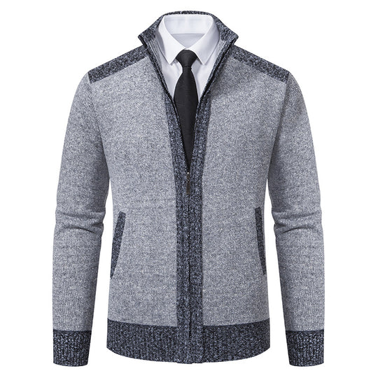 Herren Strickjacke mit Reißverschluss, Stehkragen und kontrastbesetzten Schultern Shop Nory