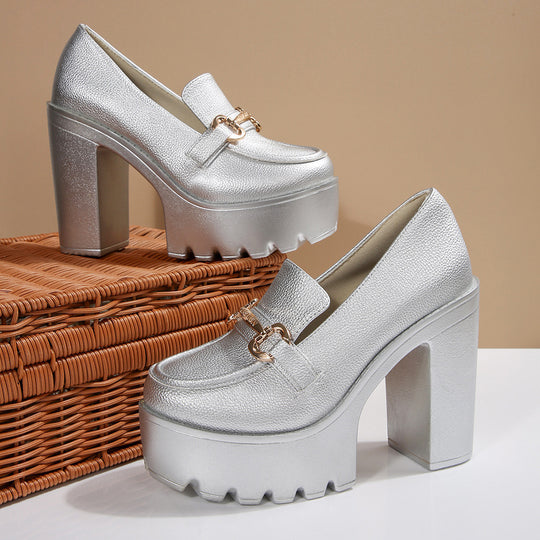 Damen Chunky-Plateau-Loafer mit hohem Blockabsatz und Zier-Bit Shop Nory