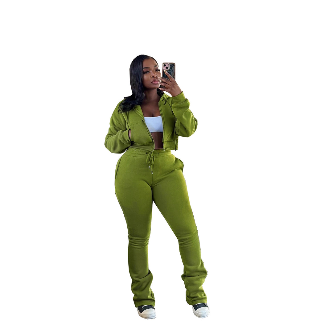 Damen nan kurz geschnittenes Zip-Hoodie und Highwaist-Jogginghose-Set mit Kordelzug und leicht gerafften Knöchelabschlüssen Shop Nory