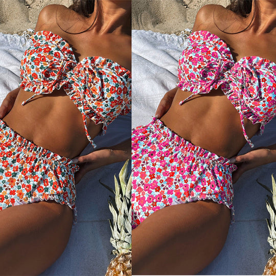 Damen Bandeau-Bikini mit verspielten Rüschendetails