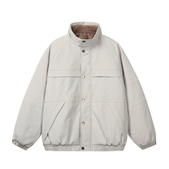 Unisex Kurz geschnittene Boxy-Pufferjacke mit hochschließendem Kragen und Teddy-Innenfutter Shop Nory