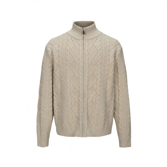 Herren Zopfmuster-Strickjacke mit durchgehendem Reißverschluss und hohem Rippkragen Shop Nory