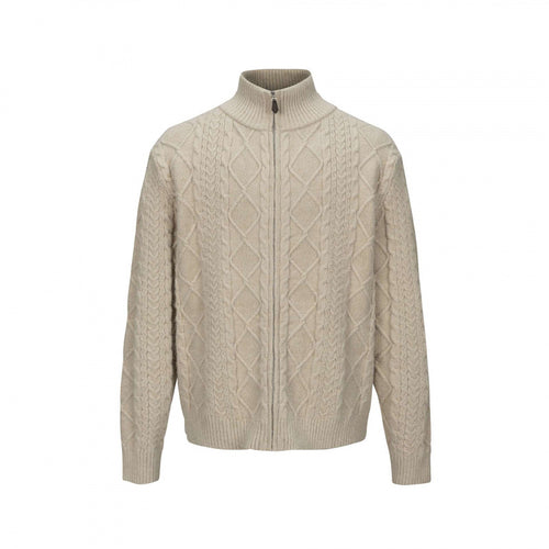 Herren Zopfmuster-Strickjacke mit durchgehendem Reißverschluss und hohem Rippkragen Shop Nory