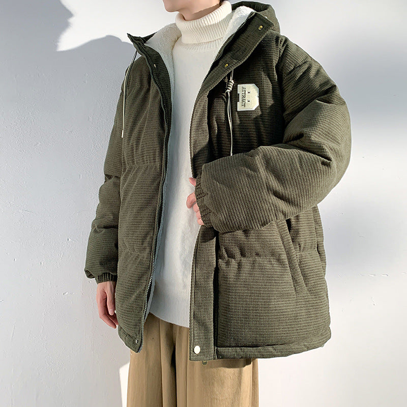Herren Gepolsterte Cord-Steppjacke mit Kapuze, Teddyfleece-Innenfutter und Oversize-Schnitt Shop Nory