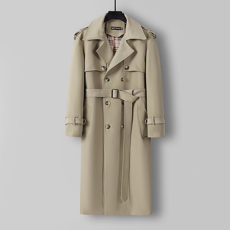 Damen Eleganter lang geschnittener Wollmix-Trenchcoat mit doppelreihiger Knopfleiste und Bindegürtel Shop Nory