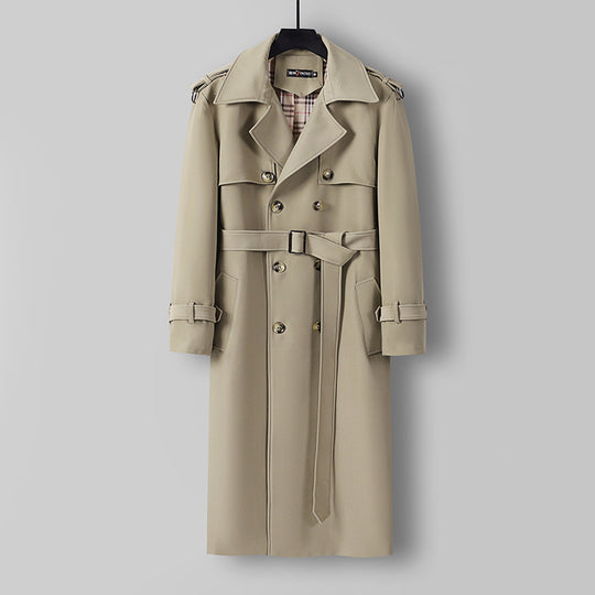 Damen Eleganter lang geschnittener Wollmix-Trenchcoat mit doppelreihiger Knopfleiste und Bindegürtel Shop Nory