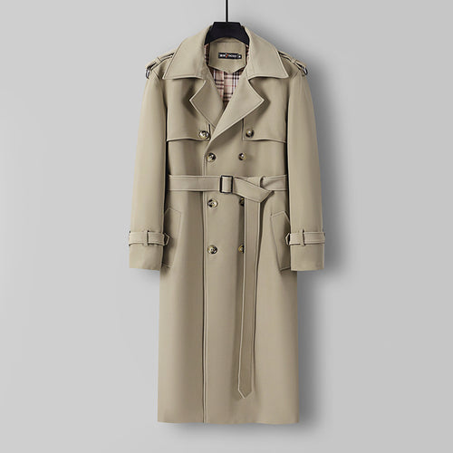 Damen Eleganter lang geschnittener Wollmix-Trenchcoat mit doppelreihiger Knopfleiste und Bindegürtel Shop Nory