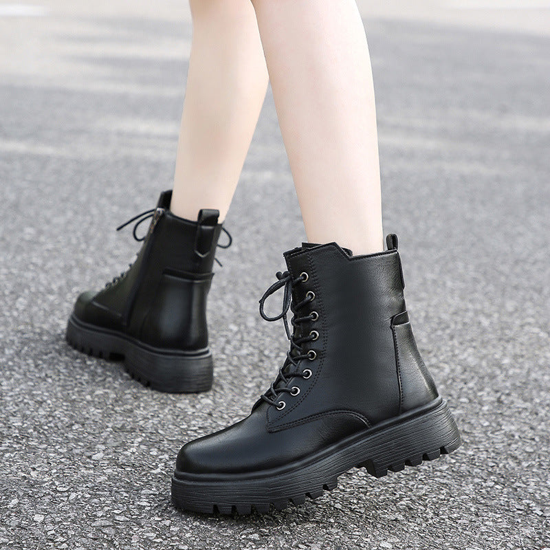 Damen robuste Schnürstiefel mit hoher Sohle und praktischem Design