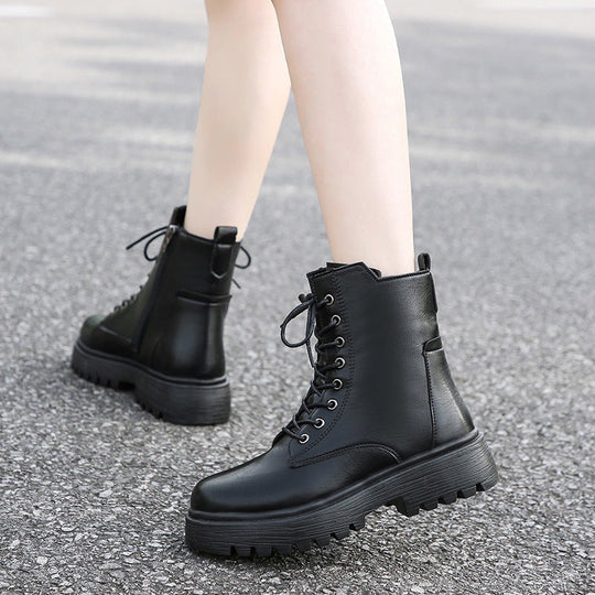 Damen robuste Schnürstiefel mit hoher Sohle und praktischem Design