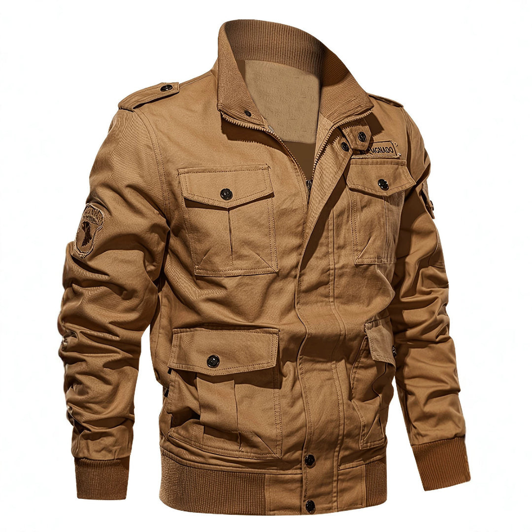 Herren Fieldjacke im Military-Stil mit Mehrfach-Taschen und Strickkragen Shop Nory