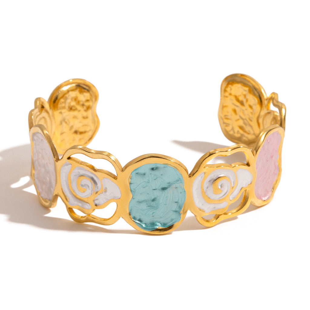 Damen Offenes Armband mit floralem Design aus hypoallergenem Edelstahl Shop Nory
