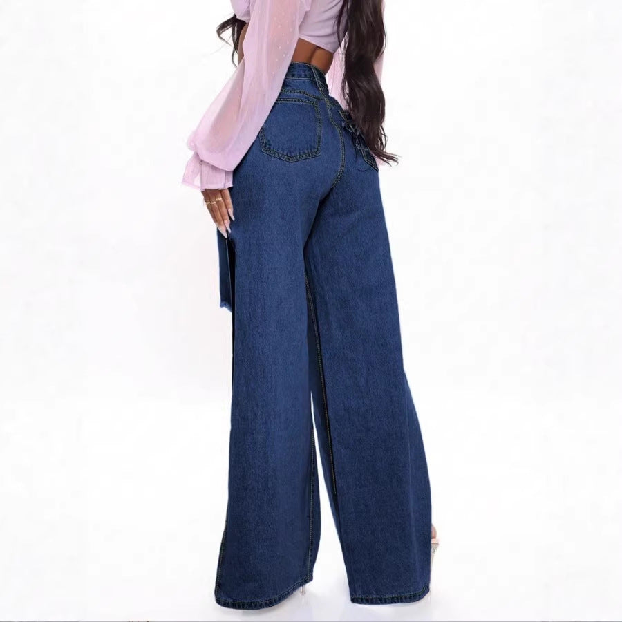 Damen Hochtaillierte Wide-Leg-Jeans mit seitlichen Oberschenkel‑Schlitzen und Knie‑Rips Shop Nory