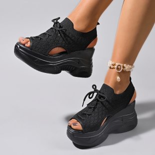 Damen Sneaker-Sandaletten mit atmungsaktivem Strickdesign und komfortablem Plateau Shopnory