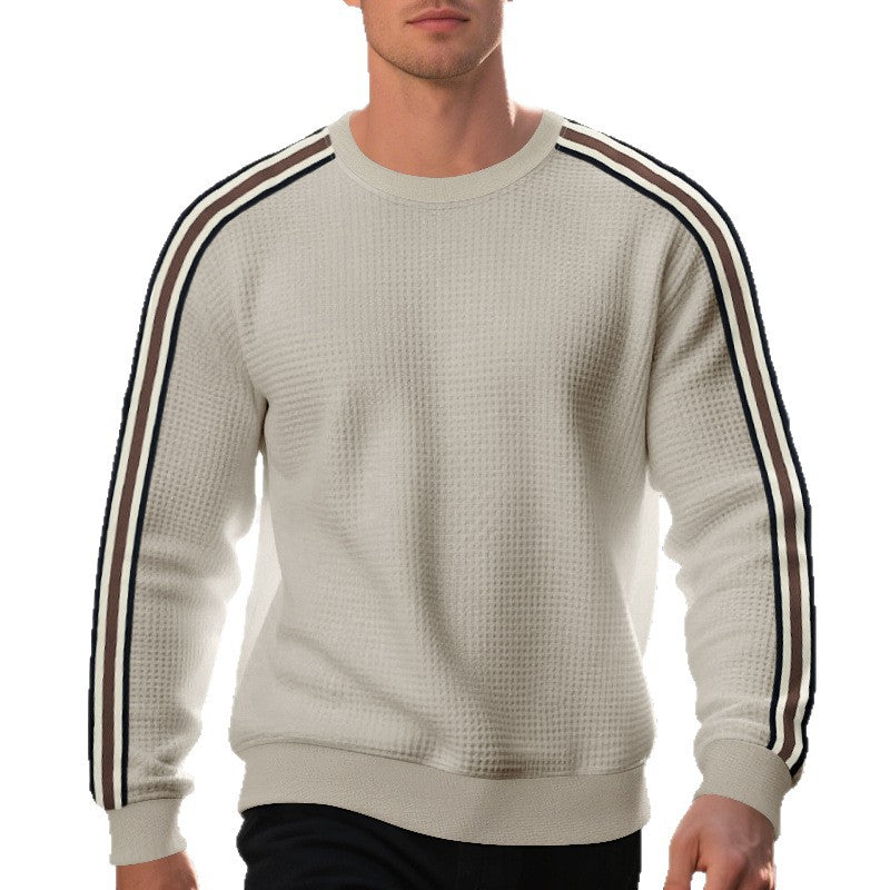 Herren Waffelstrick-Pullover mit kontrastierenden Ärmelstreifen und Rundhalsausschnitt Shop Nory