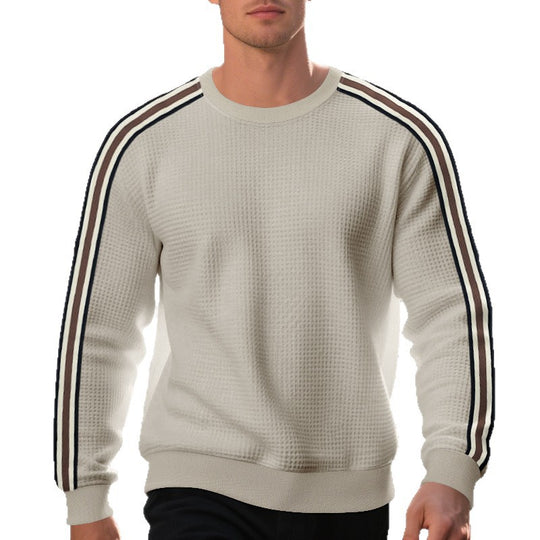 Herren Waffelstrick-Pullover mit kontrastierenden Ärmelstreifen und Rundhalsausschnitt Shop Nory