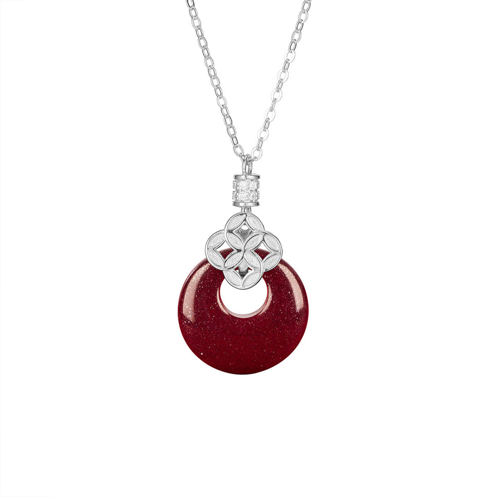 Damen Anhänger-Halskette mit funkelndem goldfarbenen Detail und rotem Edelstein Shop Nory