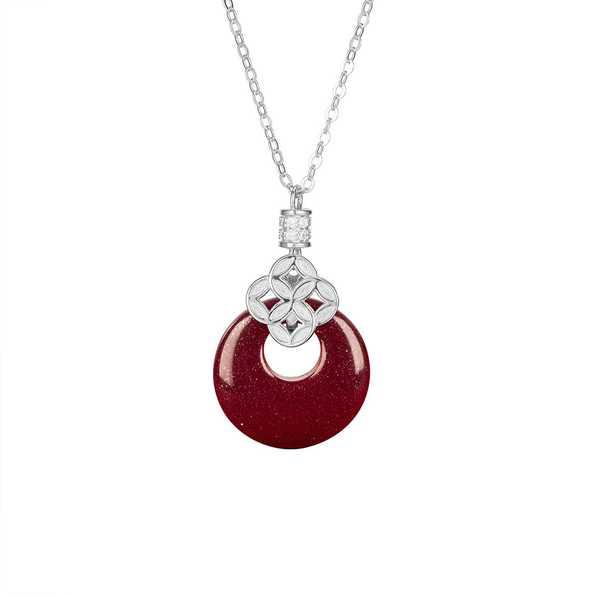 Damen Anhänger-Halskette mit funkelndem goldfarbenen Detail und rotem Edelstein Shop Nory