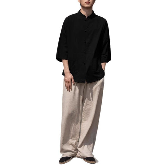 Herren Oversize Hemd im Kimono-Stil aus Leinen-Baumwollmix mit Stehkragen Shop Nory