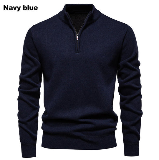 Herren feiner Strickpullover mit kurzem Reißverschluss und hohem Kragen