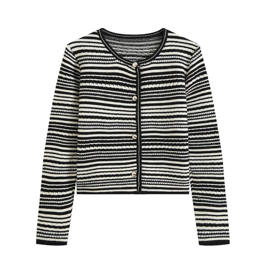 Damen Strukturierter Streifen-Feinstrickcardigan mit Zierknöpfen Shop Nory