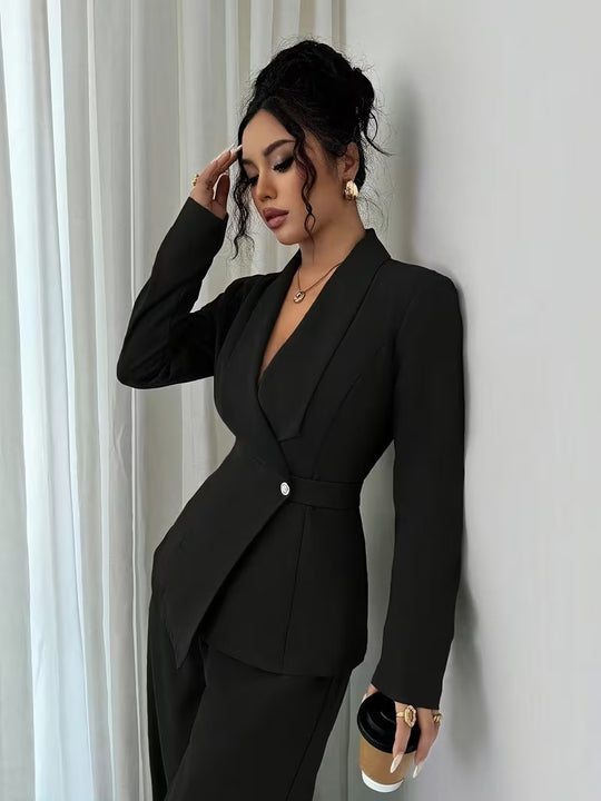Damen nan taillierter Businessblazer mit Schalkragen, Gürtelbund und Ein-Knopf-Verschluss Shop Nory