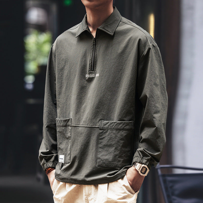 Herren Utility-Halbzip-Pullover mit Hemdkragen und Kängurutaschen Shop Nory