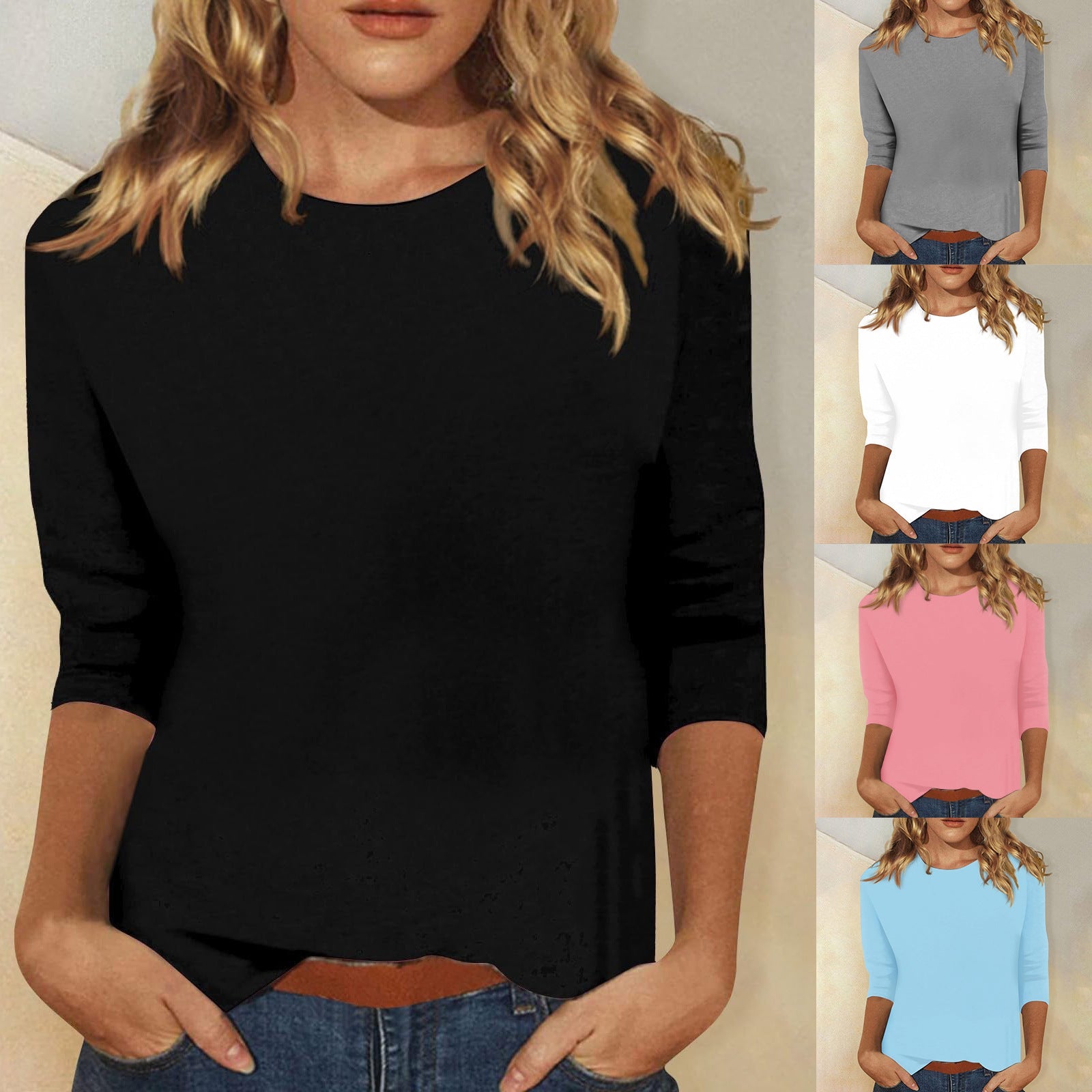 Damen Lockeres Baumwollshirt mit 3/4-Ärmeln
