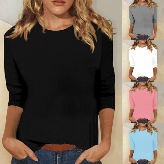 Damen Lockeres Baumwollshirt mit 3/4-Ärmeln