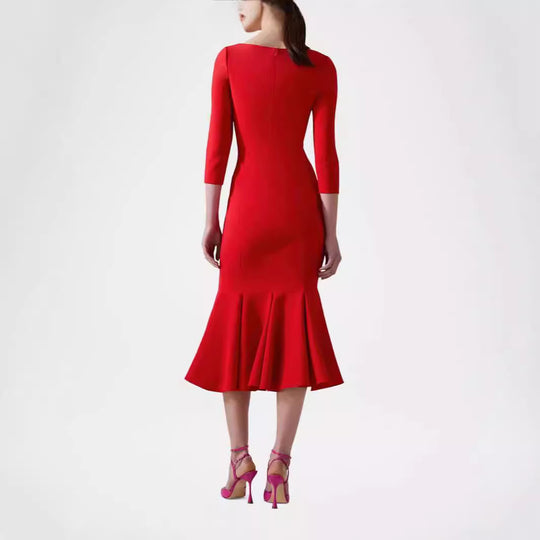 Damen Figurbetontes Midikleid mit quadratischem Ausschnitt und Meerjungfrauen-Saum Shop Nory