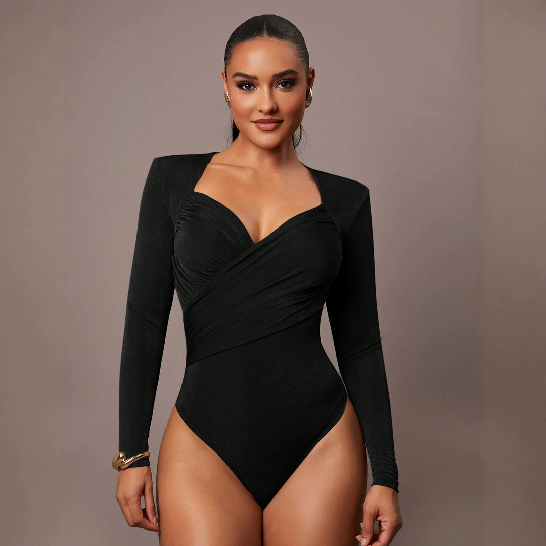 Damen Sculpting-Body mit Wickelfront, Herz-Ausschnitt und langen Ärmeln Shop Nory