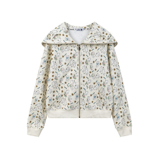 Damen Kapuzen-Sweatjacke mit Reißverschluss und niedlichem Allover-Print Shop Nory
