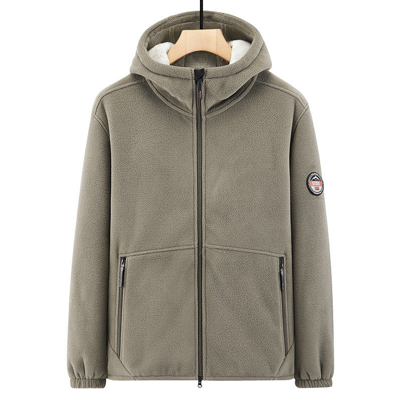 Herren Fleece-Kapuzenjacke mit Teddyfutter, Zwei-Wege-Reißverschluss und verdeckten Reißverschlusstaschen Shop Nory