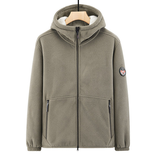 Herren Fleece-Kapuzenjacke mit Teddyfutter, Zwei-Wege-Reißverschluss und verdeckten Reißverschlusstaschen Shop Nory