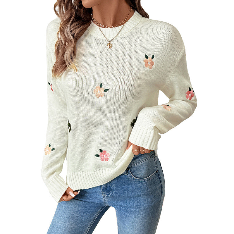 Damen Verspielter Strickpullover mit floralen Akzenten Shop Nory