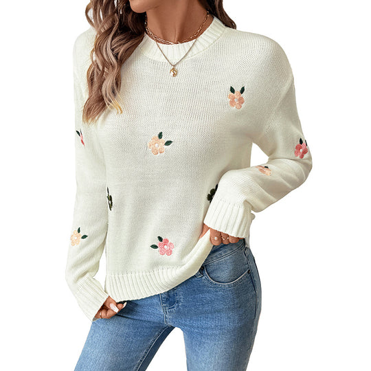 Damen Verspielter Strickpullover mit floralen Akzenten Shop Nory