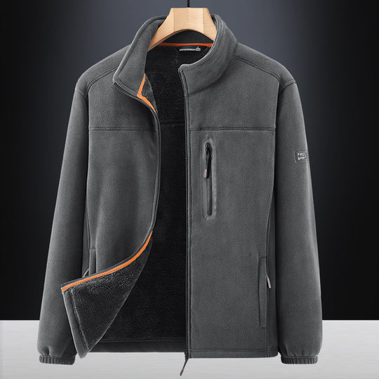 Herren Microfleece-Outdoorjacke mit wasserdichter Brusttasche, Stehkragen und Teddyfleece-Innenfutter Shop Nory